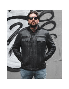 Chaqueta de Cuero para Motocicleta First MFG Co Raider XL Negra 2