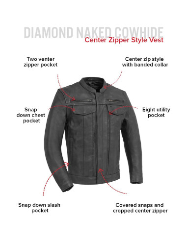 Chaqueta de Cuero para Motocicleta First MFG Co Raider XL Negra