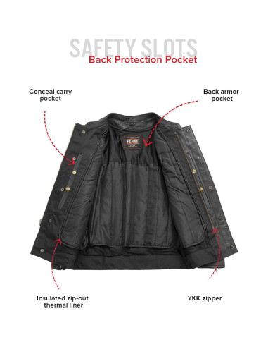 Chaqueta de Cuero para Motocicleta First MFG Co Raider XL Negra