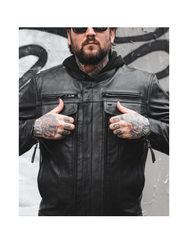 Chaqueta de Cuero para Motocicleta First MFG Co Raider XL Negra