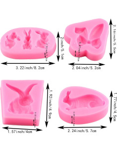Molde de Fondant de Conejo Mujiang Set de 4 Silicona Rosa 2