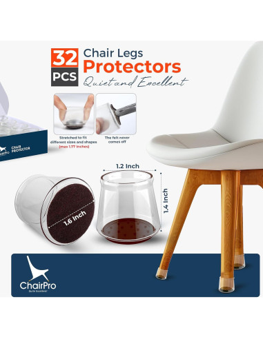 32 Protectores de Suelo ChairPro para Patas de Silla Silicona