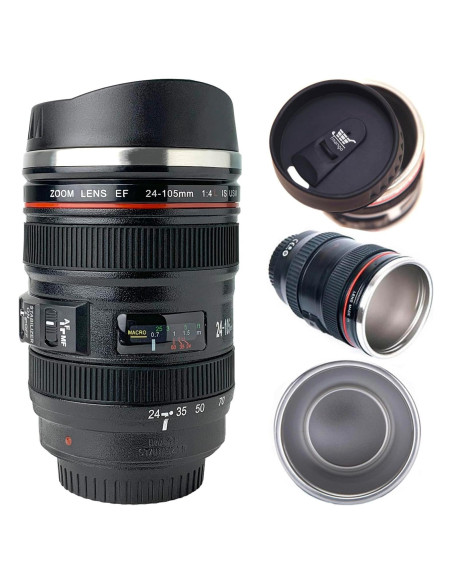 Taza de Lente de Cámara TMANGO 400ml con Tapa Deslizante