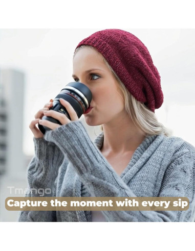 Taza de Lente de Cámara TMANGO 400ml con Tapa Deslizante