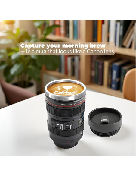 Taza de Lente de Cámara TMANGO 400ml con Tapa Deslizante