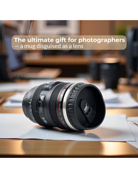 Taza de Lente de Cámara TMANGO 400ml con Tapa Deslizante