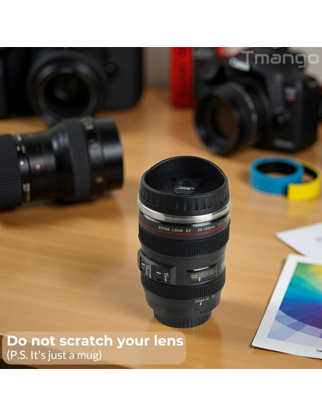 Taza de Lente de Cámara TMANGO 400ml con Tapa Deslizante