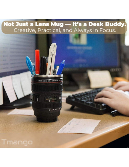 Taza de Lente de Cámara TMANGO 400ml con Tapa Deslizante