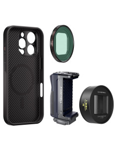 Kit de cineasta Freewell para iPhone 16 Pro: Funda, Lente Anamórfica 1.33x, Filtro VND 1-5