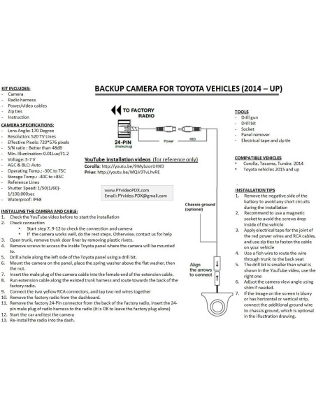 Kit de cámara de reversa PYvideo para Toyota Corolla Prius 2015+