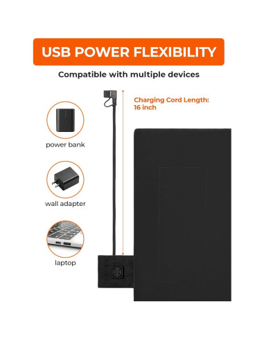 Cojín Calentado Portátil ORORO USB para Silla - Negro