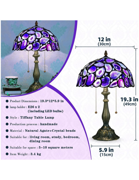 Lámpara de Mesa Tiffany Nizrsky 30x30 cm Ágata Morado