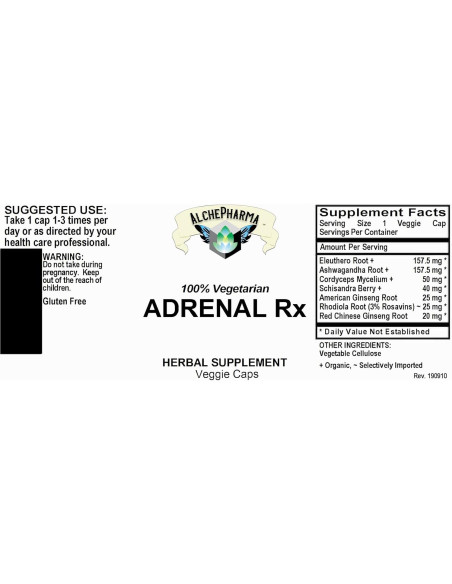 Cápsulas de Polvo de Adrenal Rx AlchePharma 90 Vcaps
