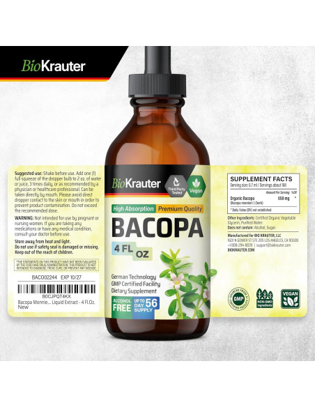 Tintura de Gotu Kola y Bacopa BioKrauter 118 ml Vegana