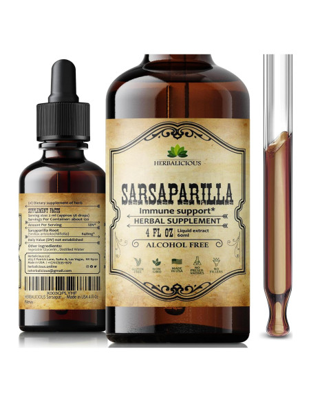 Extracto Líquido de Sarsaparilla Herbalicious 120ml - Sin Alcohol, Sin OGM