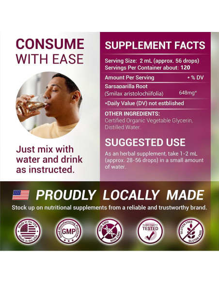 Extracto Líquido de Sarsaparilla Herbalicious 120ml - Sin Alcohol, Sin OGM