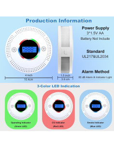 Detector de Humo y Monóxido OXVIT CDR-813COM 2-en-1 LCD 2