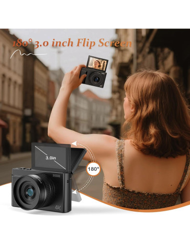 Cámara Digital 4K XHJBaby 64MP Retro con Pantalla Plegable