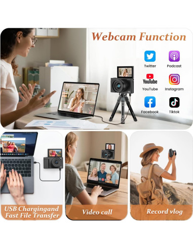 Cámara Digital 4K XHJBaby 64MP Retro con Pantalla Plegable