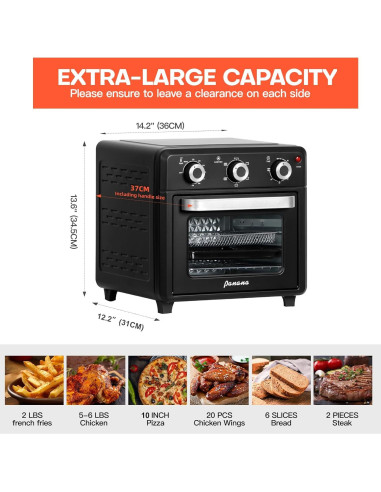Horno Tostador Airfryer Panana 1400W 21QT 6 en 1 Acero Inoxidable