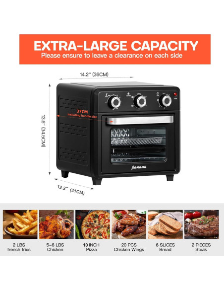 Horno Tostador Airfryer Panana 1400W 21QT 6 en 1 Acero Inoxidable