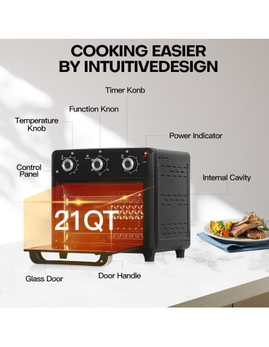 Horno Tostador Airfryer Panana 1400W 21QT 6 en 1 Acero Inoxidable