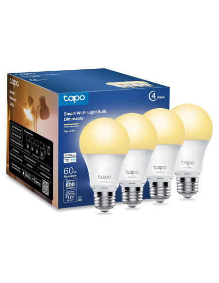 Bombillas Inteligentes Tapo TP-Link L510E, 800 Lúmenes, 2700K, 4 Pzas