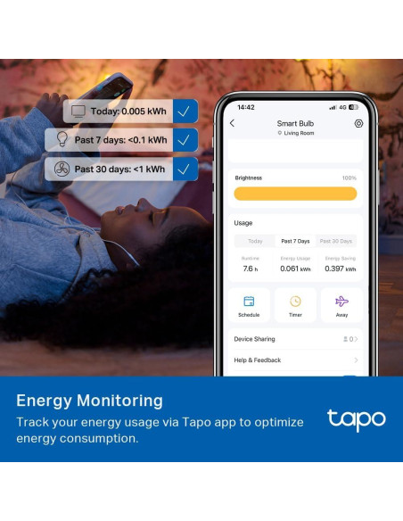 Bombillas Inteligentes Tapo TP-Link L510E, 800 Lúmenes, 2700K, 4 Pzas