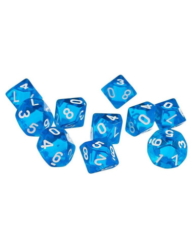 10 Dados Poliedricos D10 Acrílico 16mm Azul Transparente