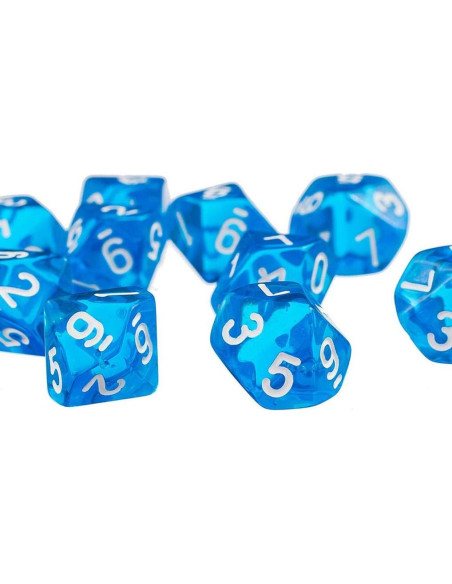 10 Dados Poliedricos D10 Acrílico 16mm Azul Transparente