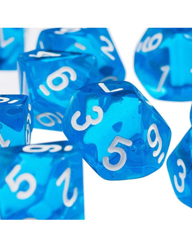 10 Dados Poliedricos D10 Acrílico 16mm Azul Transparente