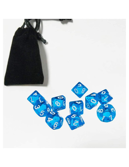 10 Dados Poliedricos D10 Acrílico 16mm Azul Transparente