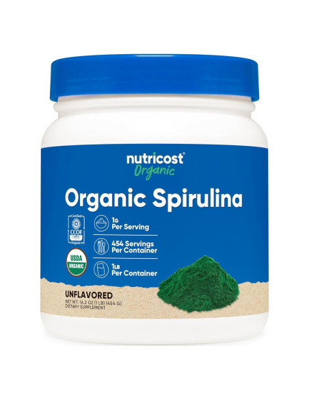Polvo de Espirulina Orgánica Nutricost 454 Gr - Superalimento