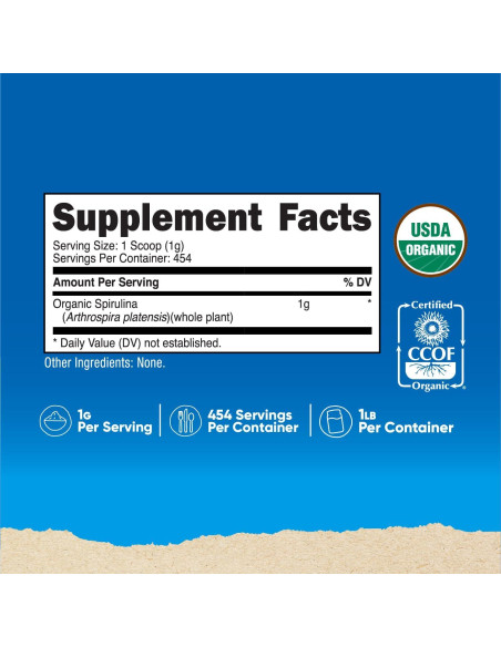 Polvo de Espirulina Orgánica Nutricost 454 Gr - Superalimento