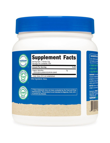 Polvo de Espirulina Orgánica Nutricost 454 Gr - Superalimento