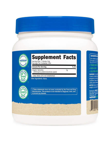 Polvo de Espirulina Orgánica Nutricost 454 Gr - Superalimento