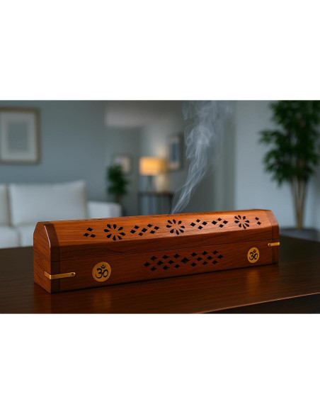 Soporte para Incienso CHAKRIK de Madera Hecho a Mano 30.48x6.35x7.62 cm