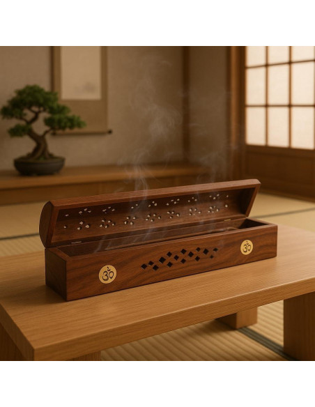 Soporte para Incienso CHAKRIK de Madera Hecho a Mano 30.48x6.35x7.62 cm