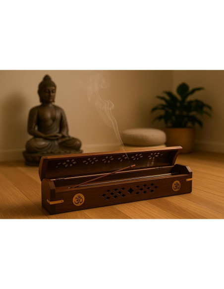 Soporte para Incienso CHAKRIK de Madera Hecho a Mano 30.48x6.35x7.62 cm