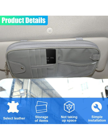 Organizador de Visera Solar ZIMISI para Coche - Cuero PU Gris
