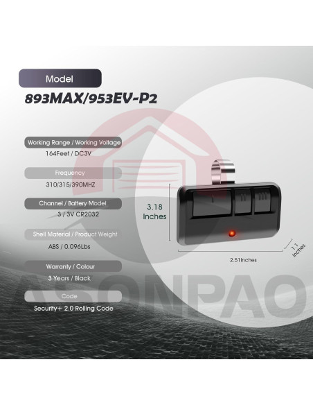 Control Remoto Universal LiftMaster 893MAX para Garaje 2Pak