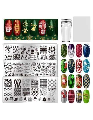 Set de Placas de Estampado de Uñas Navideñas UNICRAFTALE 3 Piezas