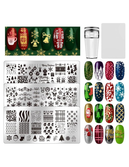 Set de Placas de Estampado de Uñas Navideñas UNICRAFTALE 3 Piezas