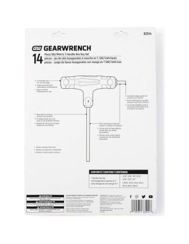 Juego de Llaves Hexagonales T-Handle GEARWRENCH 14 Piezas