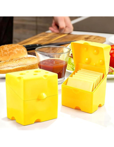 Contenedor de Almacenamiento de Queso en Rodajas WCHOSOZH - 2 Pcs Amarillo
