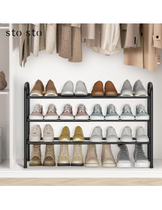 Estante de Zapatos Expandible STO STO 3 Niveles Negro 2