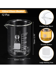 Vasos de Precipitados de Vidrio Borosilicato PATIKIL 100ml - Paquete de 12 2