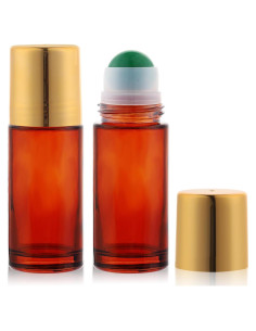 2 Botellas de Vidrio Ámbar 50ml con Roll-On RAMFIYN Verde