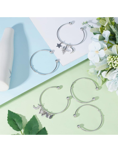 10 Pulseras de Encanto Abiertas SUNNYCLUE Acero Inoxidable DIY