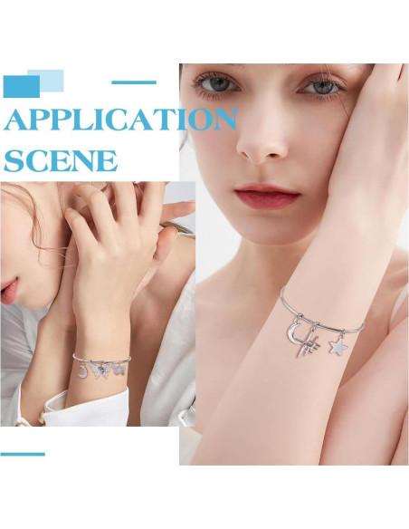 10 Pulseras de Encanto Abiertas SUNNYCLUE Acero Inoxidable DIY